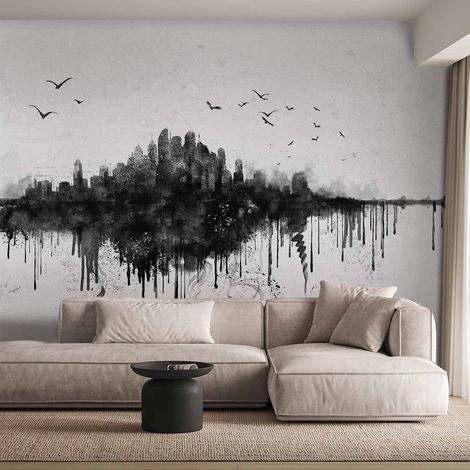 Fotomural - Gran ciudad - panorama abstracto de la ciudad en estilo acuarela negra (1/5)