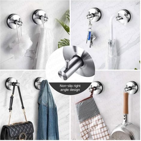 2 pcs Crochet Ventouse Salle de Bain Porte Serviette à Ventouse Puissant Crochet Douche Murale Support Peignoir Patère (1/4)