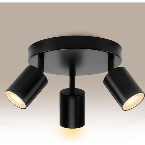 Plafonnier LED noir – 3 ampoules rondes – Culot GU10 – Idéal pour salon, chambre, cuisine, couloir – Ampoules non incluses (1/5)