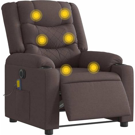 vidaXL Sillón reclinable de masaje eléctrico tela marrón oscuro (1/5)