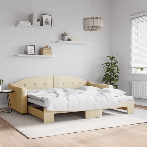 Tagesbett Ausziehbar Creme 90x200 cm Stoff (1/5)