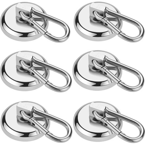 Ganchos magnéticos, 6 piezas, imán de neodimio súper fuerte de 27 kg (60 lb) con mosquetón extraíble, ganchos magnéticos resistentes para cocina, oficina, bolsos y parrilla. (1/5)