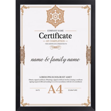 Cadre A4 Noir pour Documents, Certificats et Photos (21x29,7 cm), Cadre Photo Moderne pour Salons, Chambres et Bureaux (1/5)