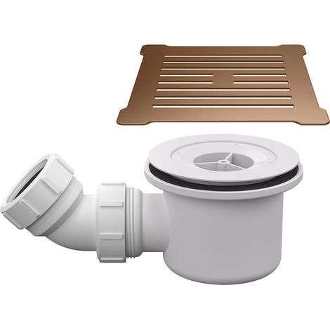 Nuie Square White Shower Tray Waste with Brushed Bronze Grill (1/2)