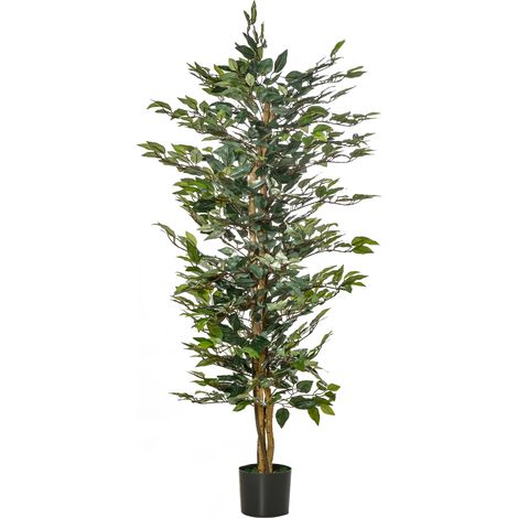 Figuier artificiel, plante décorative artificielle 150 cm pour intérieur et extérieur, dans un pot en plastique, facile d'entretien (1/5)