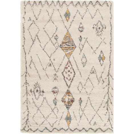 Tapis shaggy 120x170 crème et beige tissé rectangle motif berbère AURORA 1