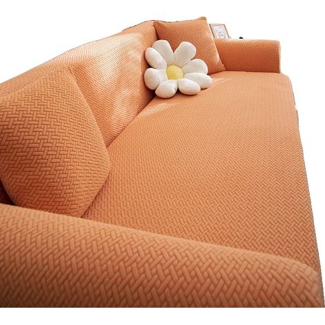 Funda para sofá, ajustable, antideslizante, de 5 plazas (305-360 cm), color naranja. (1/2)