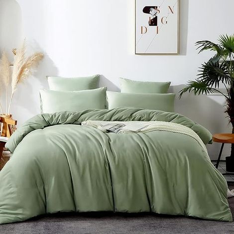 Housse de Couette 220x240 Taie d'oreiller 65x65cm Vert Sauge (1/5)