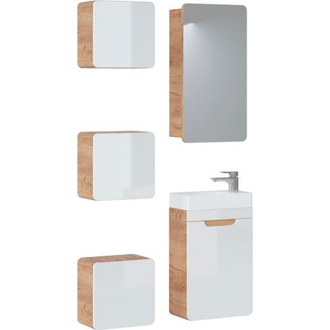 Ensemble salle de bain avec meuble vasque 40 x 20 cm + 4 éléments - Archipel White - Livraison gratuite