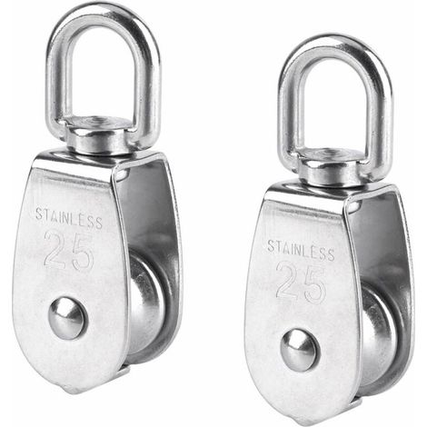 2 Stück 25 mm Einzelrolle aus Edelstahl, Tragkraft 150 kg – Silber