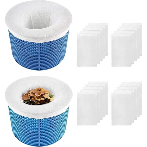 Chaussettes Filtre Skimmer - Lot de 20 - Nylon Élastique Blanc - Filtration Débris et Feuilles - Pour Piscine et Spa - 22x13 cm (1/5)