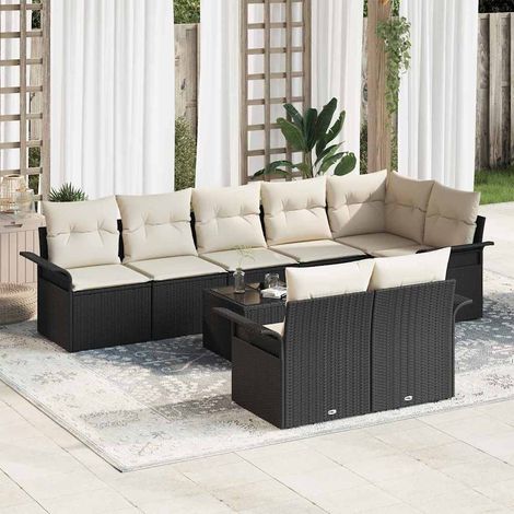 vidaXL Set Divano da Giardino con cuscino 9 pcs Nero polyrattan (1/5)
