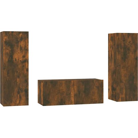 Maison Exclusive - Set Mobili Porta TV 3 pz Rovere Fumo in Legno Multistrato (1/5)