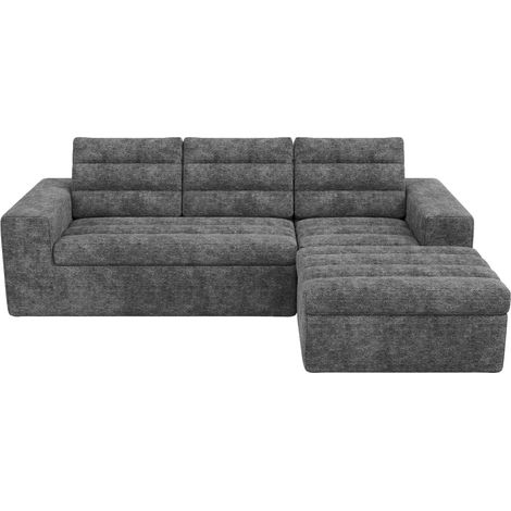 Sofá esquinero modular en L de chenilla gris claro HOMVRA (1/5)