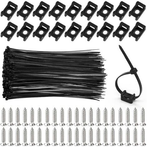 100 supports de fixation,colliers de serrage 150mm,nylon 66,vis m3 acier inoxydable,gestion câbles électrique (1/5)