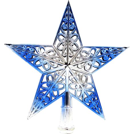 Étoile De Décoration Pour Arbre De Noël - Étoile Creuse À Cinq Branches - Argent Bleu - 1 Pièce (1/5)