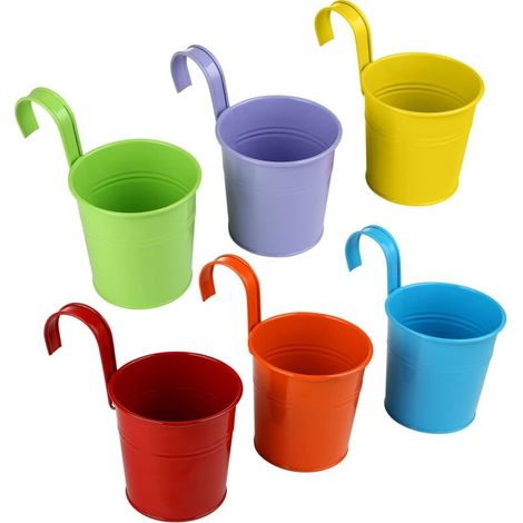 Ensemble de 6 jardinières suspendues en métal, pots suspendus en fer forgé, avec poignées et crochets amovibles, convenant aux fleurs, herbes aromatiques, plantes grasses et plantes en pot. (1/5)