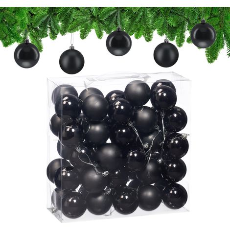 Boule de Noël, lot de 50, Plastique Robuste, pour décorer Le Sapin, diamètre : 6 cm, Noire (1/5)