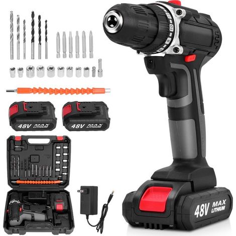 Perceuse Visseuse Sans Fil 21V, Visseuse Devisseuse avec 2 Batteries 2.0Ah, 42Nm Percussion, 18 Réglages de Couple, 25 Accessoires, 2 Vitesses (1/5)
