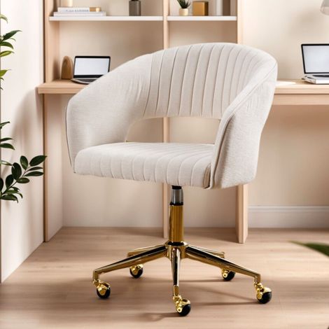 Wahson Sedia da Scrivania in Tessuto Poltrona, Ufficio con Ruote Sedia Girevole Regolabile in Altezza Poltroncina con Gambe in Metallo per Ufficio/Studio/Computer, Beige (1/5)