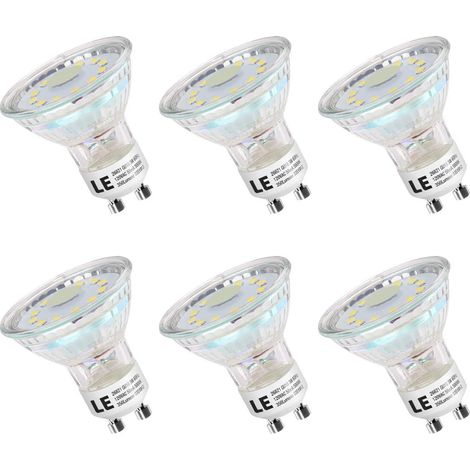 Ampoules LED, 3 W 5000 K blanc lumière du jour, culot GU10, équivalent à une ampoule halogène de 50 W, non dimmable, 350 lm, lot de 6. (1/5)
