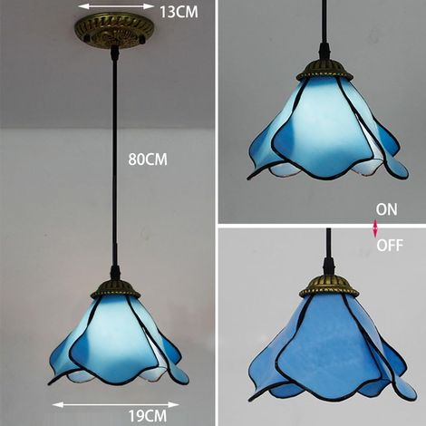 Plafonnier vintage de style Tiffany, applique murale méditerranéenne en vitrail E27, idéale pour une chambre, une salle à manger ou un salon, bleue. (1/5)