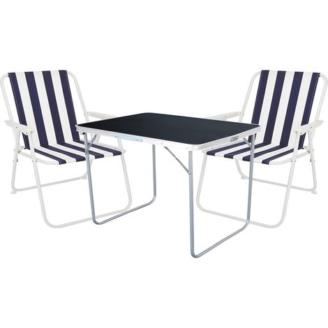 3-tlg Campingsessel Blau-Weiß+ Campingtisch-MMC330870B+2xM60029-Blau-Weiß (1/4)