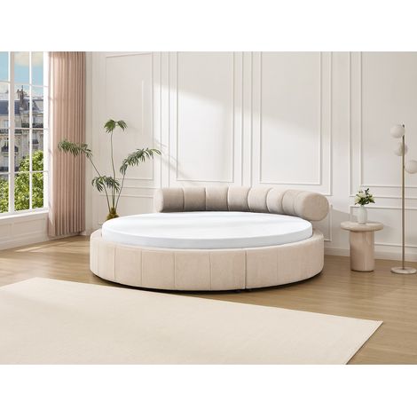 Lit rond 220 x 220 cm - Tissu texturé - Beige - ROGILA (1/4)
