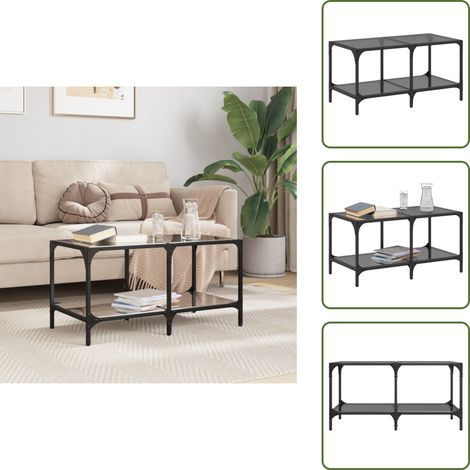 The Living Store Table basse avec dessus en verre noir 78,5x40x40 cm acier - Table Basse - Meuble Salon - Table D'appoint - Bout De Canapé - Table En Verre