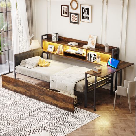 Bett mit Stauraum 90x200 Metall Holzfarbe HAVRYA (1/5)