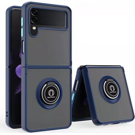 Coque Samsung Z Flip 4 - Antichoc - Support Anneau Aimanté - Protection Caméra - Bleu - 1 Pièce (1/3)