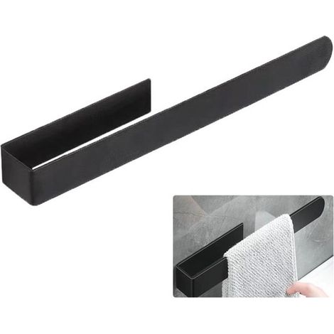 Toallero sin taladro, Toallero autoadhesivo, 37x5x4,1 cm, Acero inoxidable cepillado, Con reverso autoadhesivo, Fácil de instalar, hoteles, Negro (1/5)