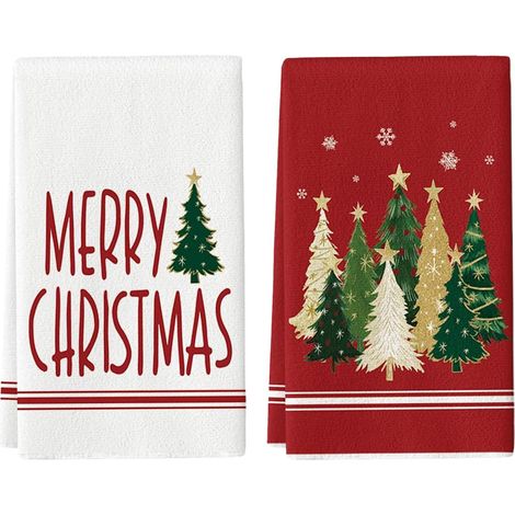 2 pièces torchons de cuisine, décoration, arbres flocons de neige torchons de cuisine torchons de vaisselle, torchon décoration, 40x60 cm hiver polyester (1/5)