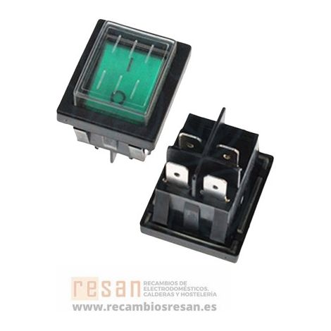 Interruptor bipolar verde 4 fast. 22x30 mm con protec