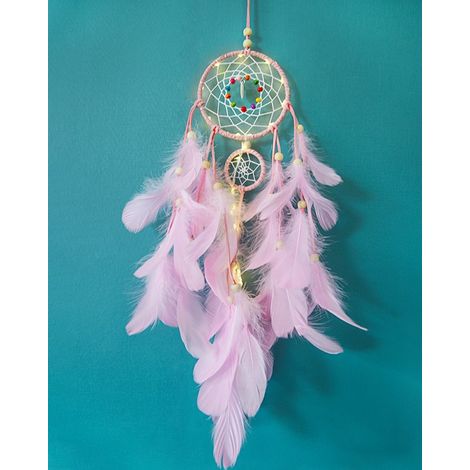 MINKUROW Atrapasueños Led, Atrapasueños De Plumas Hecho A Mano Atrapasueños Luminoso Para Dormitorio Decoración Del Hogar Colgante De Pared Móvil Decorativo Niñas Regalo Para Niños (Púrpura) (1/4)