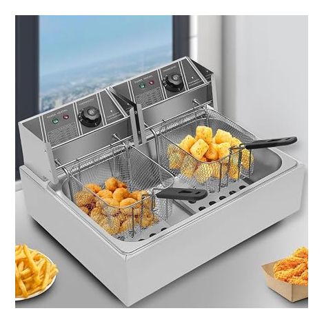 Friteuse professionnelle, 12 litres(monocylindre)thermostat réglable, Acier inoxydable,Plage de température : 60°C-200°C /140°F-392°F,pour un usage domestique ou commercial (1/5)
