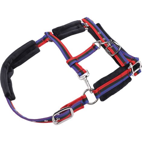 Licol pour cheval en nylon résistant à l'usure, confortable et réglable, avec mousqueton et encolure à pression. Idéal pour l'entraînement équestre. Taille moyenne, convient aux chevaux mesurant entre (1/5)