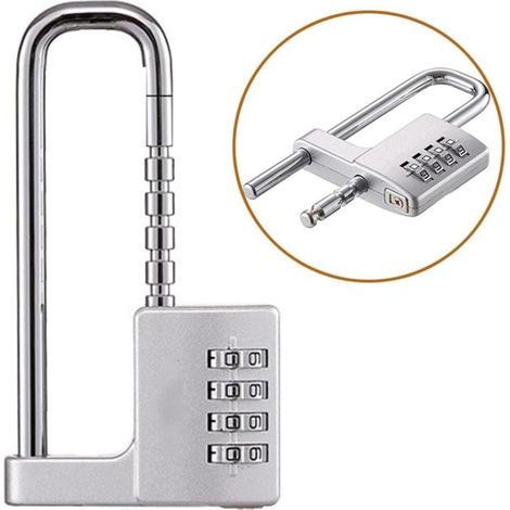 4 chiffres Cadenas à combinaison, cadenas à combinaison à , corps de 64 mm de large, anse longue rétractable en acier inoxydable de 9,7 cm, convient pour l'extérieur, l'école, la gym, les casiers de
