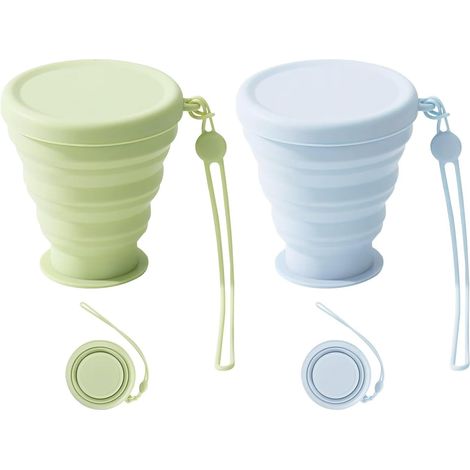 Set di 2 bicchieri pieghevoli in silicone con coperchi in silicone, 250 ml, bicchiere pieghevole senza BPA, bicchiere pieghevole spesso e portatile, bicchiere pieghevole riutilizzabile per attività al