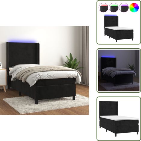 Boxspringbett mit Matratze & LED Schwarz 90x200 cm Samt - Boxspringbett - Doppelbett - Samtbett - Luxusbett - Schlafzimmer Dekoration (1/5)