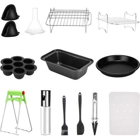 Accessoires pour Friteuse à Air, Lot de 13 Accessoires avec moule à pain, moule à pizza, grille multifonction, porte-œufs
