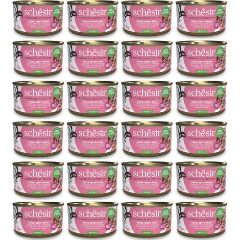 SCHESIR Comida húmeda para gatos adultos de atún con jamón en gelatina 24x85g