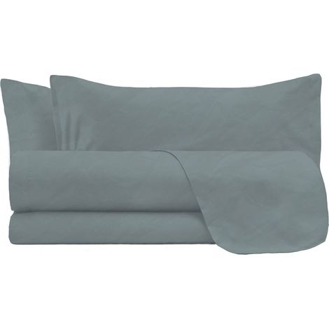 Set Lenzuola Matrimoniale Sopra Sotto e 2 Federe Linea Water Washed Grigio Chiaro
