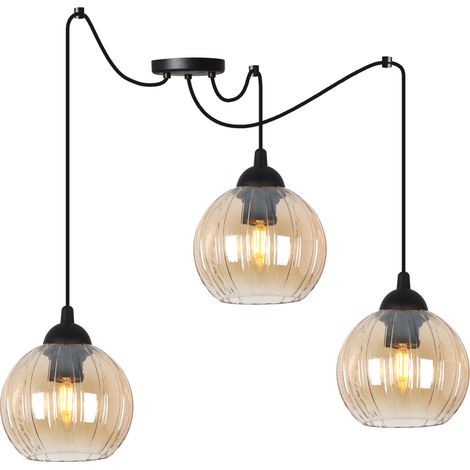 Lámpara colgante Costa Spider negra de 3 bombillas con forma de bola color miel E27 (1/5)