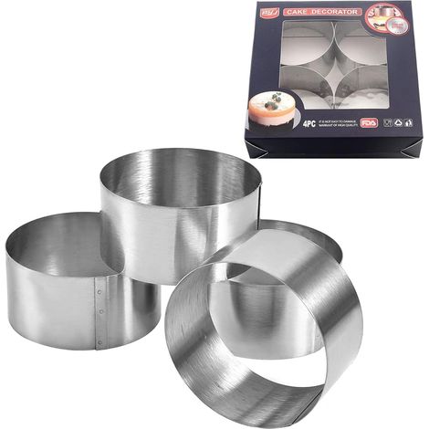 Pastry Circle, 4 x Stainless Steel Mousse Rings Round Cake Mould Cheesecake Moulds Mini Cooking Rings for Crumpet Pastry Crepe (1/5)