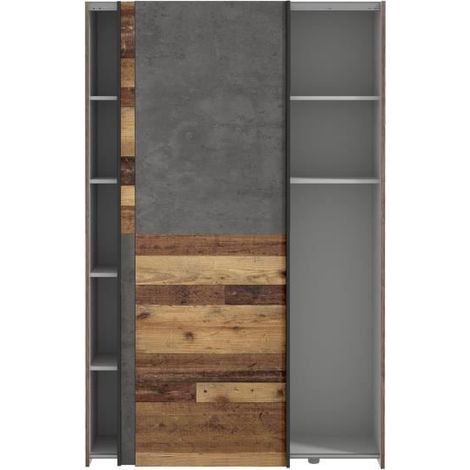 Les Tendances – Armoire coulissante 2 portes 120x42x190,5 cm – Panneaux de particules – Finition vieux bois vintage et béton gris foncé – 6 tablettes — vue 3