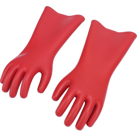 Lot de 2 gants isolants électriques en caoutchouc rouge, résistants à la haute tension et anti-coupures/perforations, pour électriciens. (1/5)