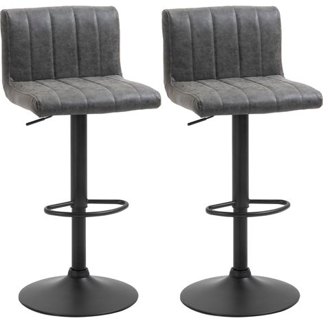 Adjustable Barstools Set of 2, Swivel Counter Bar Chairs, Bar Stools with Footrest, PU Leather, Gas Lift, Grey