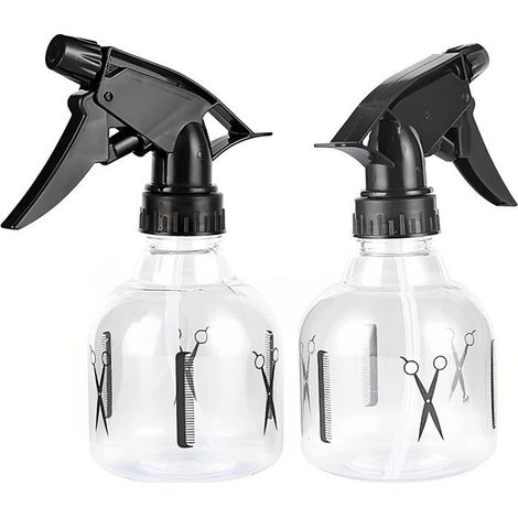 Set mit 2 leeren, nachfüllbaren Haarsprayflaschen aus Kunststoff mit Sprühkopf, 250 ml, für Haarstyling, Reisen und Pflanzen. (1/5)