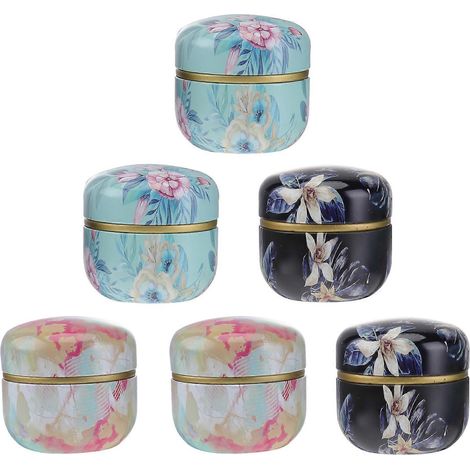 Lot de 6 boîtes décoratives avec couvercles pour le thé, le café et autres aliments. Boîtes de rangement en métal pour bougies. (1/3)